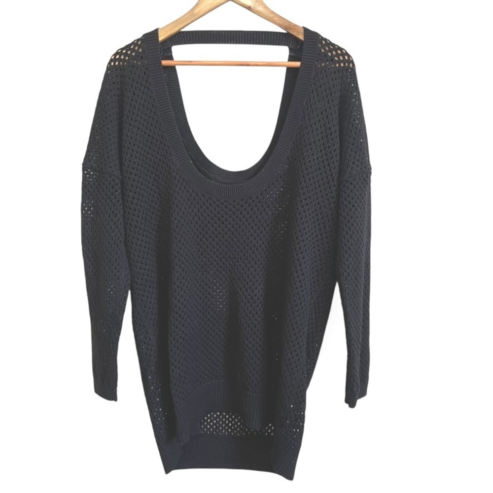 Torrid Size 2 Black‎ Open Knit Sweater Tunic Scoop Neck Long Sleeve Pullover